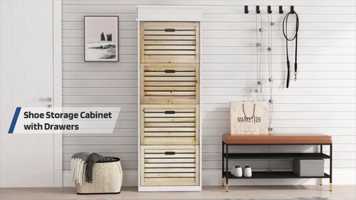 21.7W Shoe Storage Cabinet With 4 Large Fold-Out Drawers - On