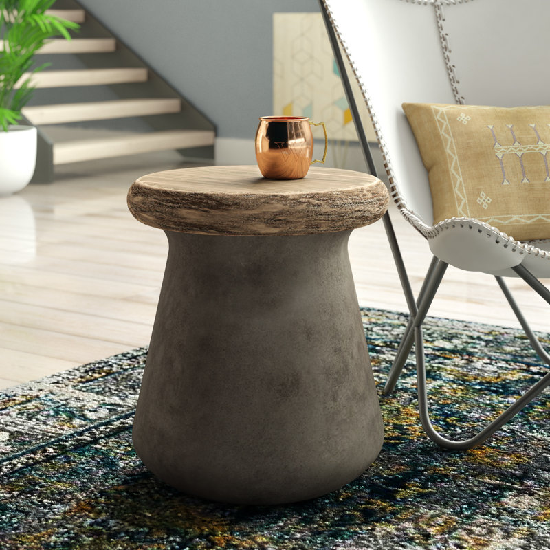 Kaziya Solid Wood Top End Table, Dark Gray