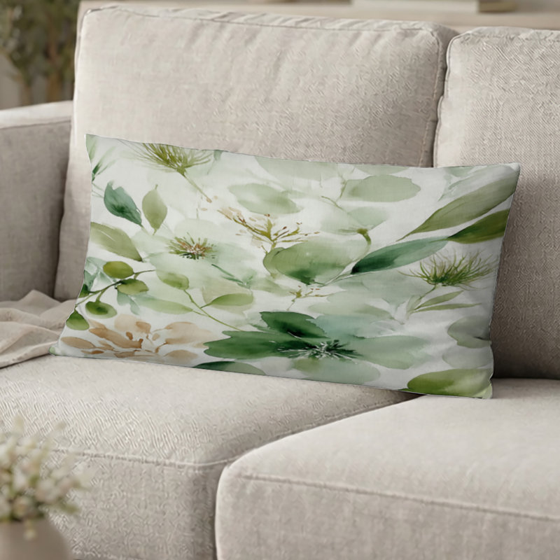 Coussin Plants - Coussin décoratif aquarelle, H 12 po x l 20 po