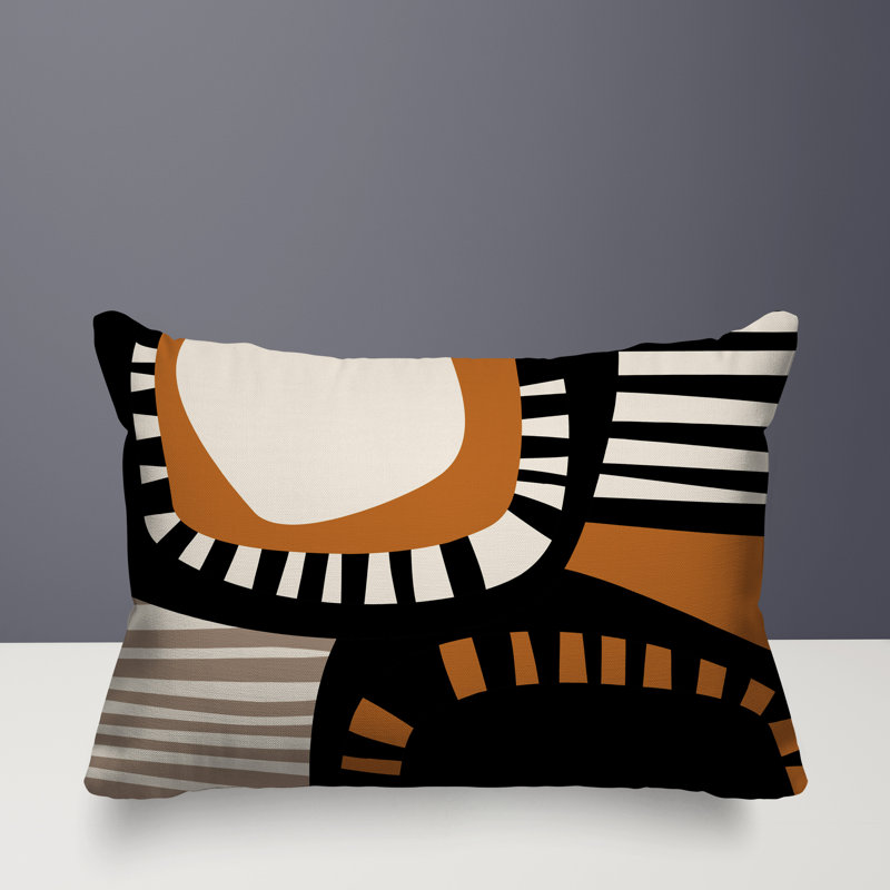 Coussin rectangulaire intérieur / extérieur Alika, Orange brûlé / noir / blanc cassé, H 14 po x l 20 po