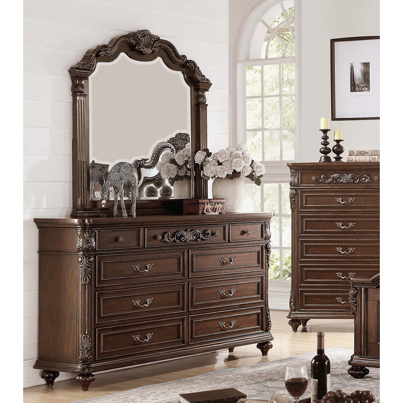 Commode en cerisier traditionnel traditionnel avec miroir