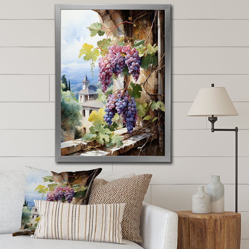 «Purple Green Grapes Vineyard», reproduction d'art sur toile, Cadre photo argenté, H 44 po x l 34 po x P 1,5 po