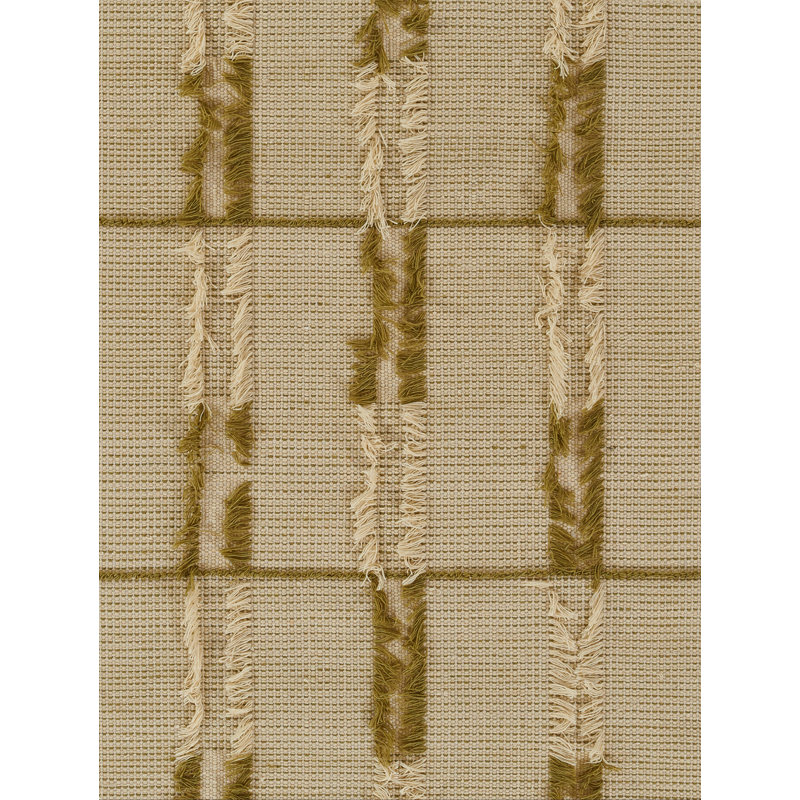 Tapis rayé vert en laine tissé à la main Ganya, Rectangle 8 pi x 10 pi