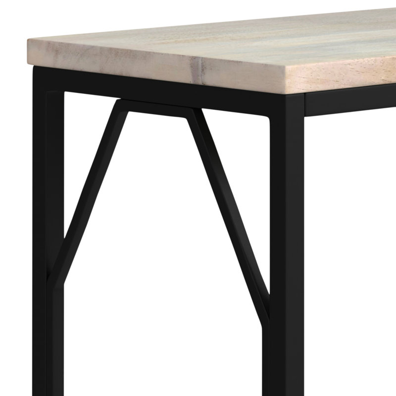 Selma 20" White Wash Wood and Black Metal Accent Table