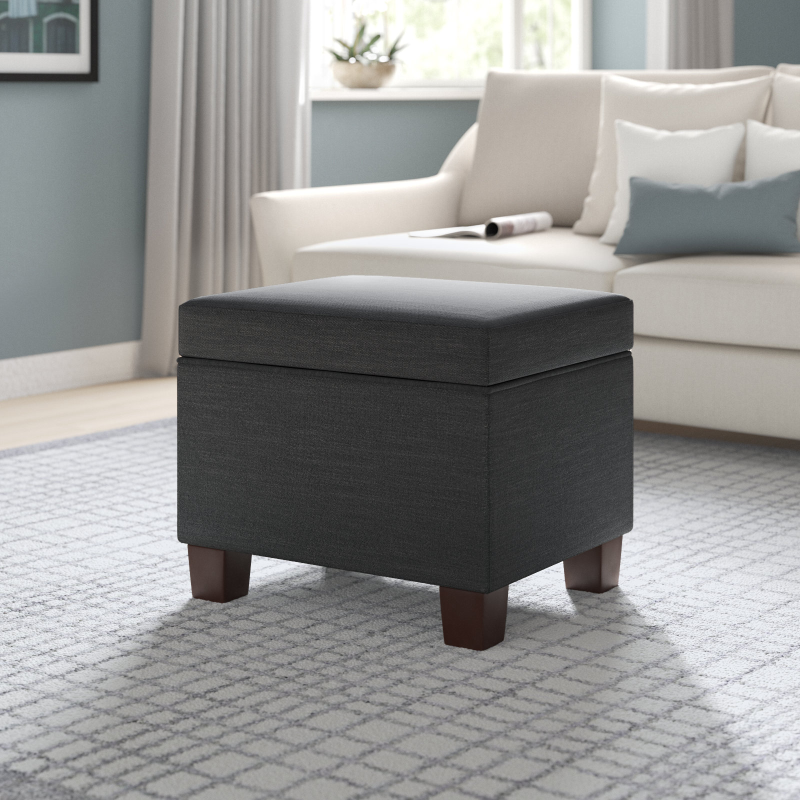 Lark Manor™ Akifa 21.50" Wide Upholstered Rectangle Storage Ottoman | Wayfair- Dark Charcoal Grey