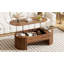 Table basse ovale à plateau relevable, conception en bois avec compartiment caché-130122397