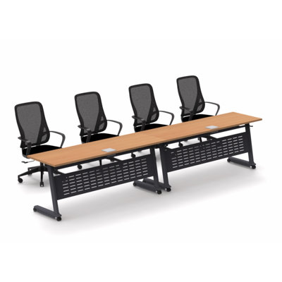 Lyndzi Rectangle 4 Person Flip Top 72'' L Modular Training Table and Chair Set with Casters and Modesty Panel and Cable Management