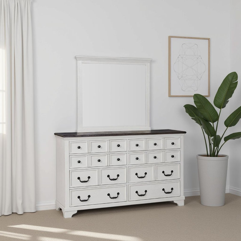 Miroir de commode Hamps, bois massif blanc, détails du cadre subtil