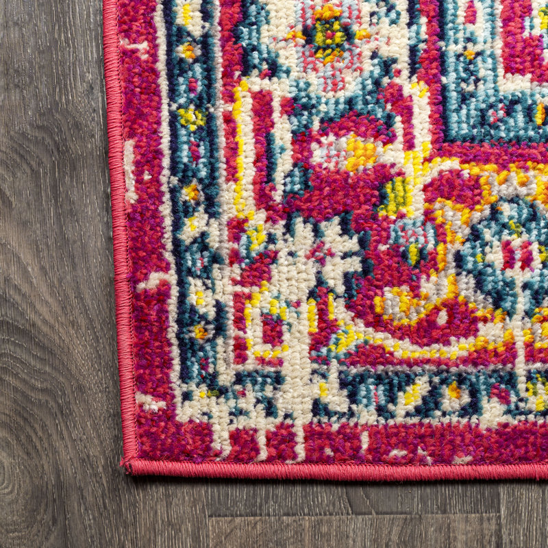 Brooklyn Geometric Medallion Red/Pink Rug, Rectangle 3' x 5'