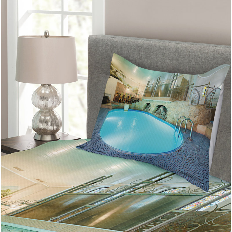 Addiley Blue/Beige Microfibre Bedspread Set, 170 x 220 cm Bedspread - 1 Sham