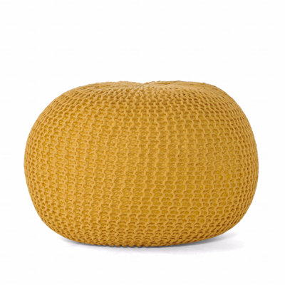 Cotton Upholstered Round Pouf Ottoman