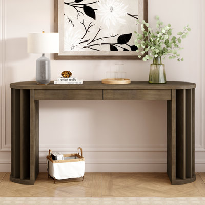Isaiah Curved Console Table with 2 Drawers & Vertical Slat Legs