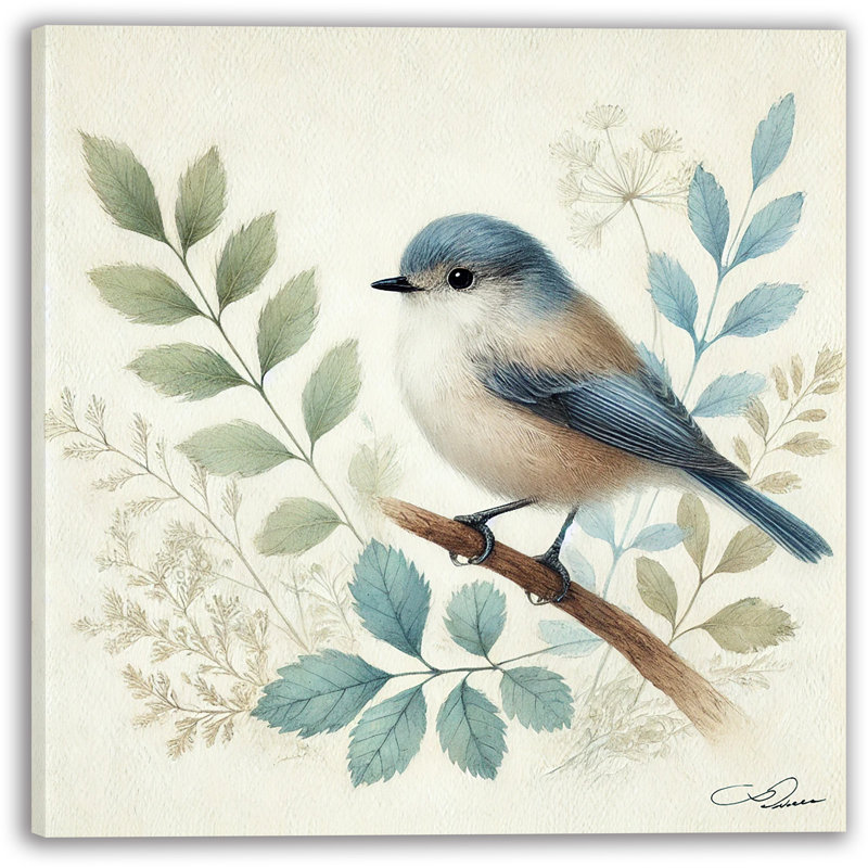 Art mural sur toile botanique Bluebird on Branch, H 12 po x l 12 po x P 1 po