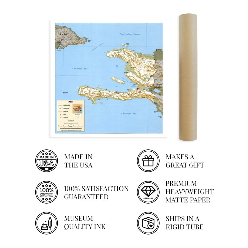 Carte d'Haïti de 94, l 24 po x H 24 po