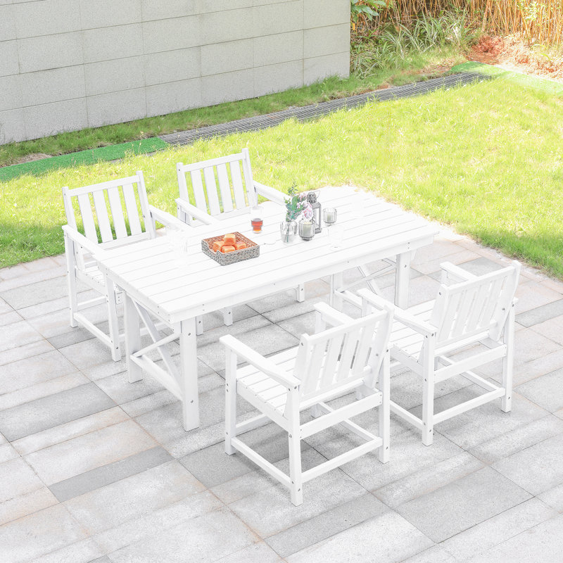 HDPE Patio Dining Set, 5-Piece Outdoor Table And Chairs With Umbrella Hole, Modern Outdoor Dining Set For 4, HDPE Outdoor Patio Furniture Dining Sets For Deck, Poolside, Porch
