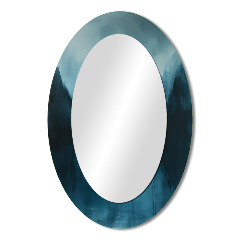 Miroir mural ovale traditionnel gris et bleu, 36 po x 24 po