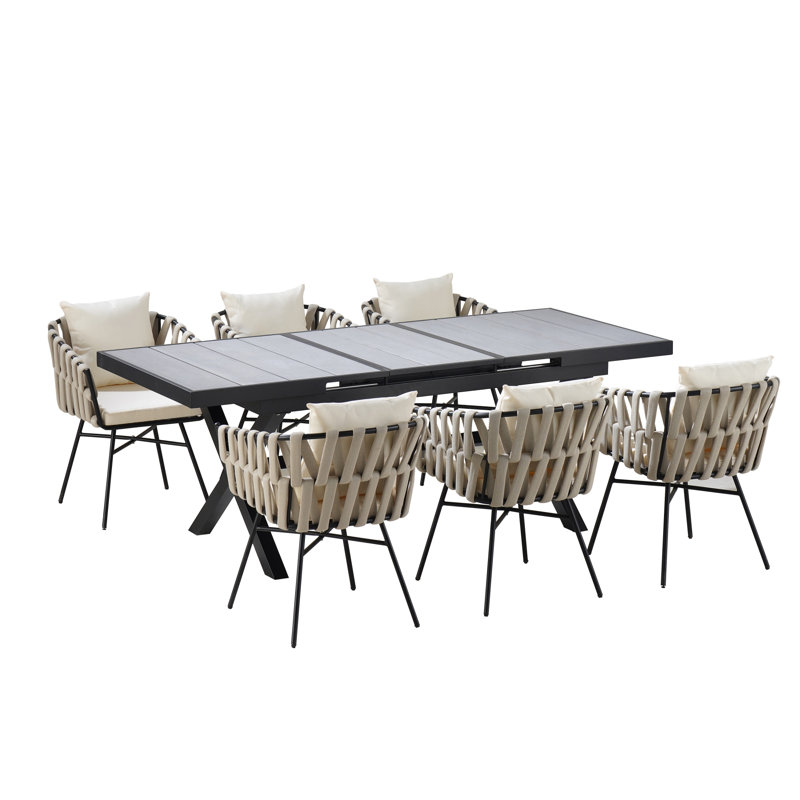 Extendable Dining Table And Chairs Set With Polyester Woven Tape For Stylish Alfresco Gatherings