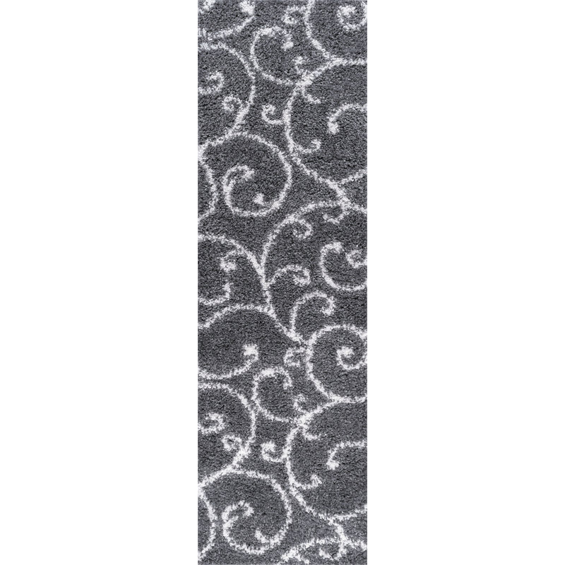 Tapis gris foncé à poils longs Roanoke, Tapis de couloir 2 pi 3 po x 7 pi 3 po