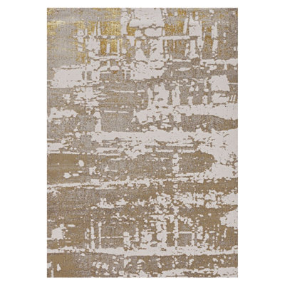 8' X 11' Ivory Taupe And Gold Abstract Area Rug