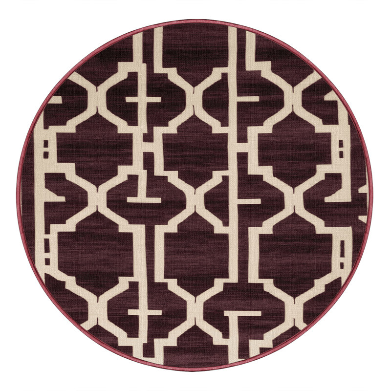 Tapis brun treillis lavable à la machine, Rond 5 pi