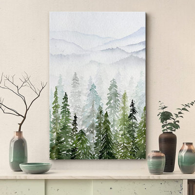 Woodland Forest Landscape " Pastel Watercolor Pine Tree Mountain Nature " Painting Print