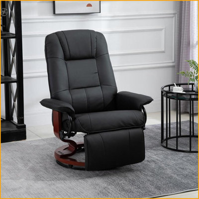 Recliners for Living Room, Modern Faux Leather Manual Recliner with Swivel Wood Base &amp; Adjustable Footrest | Black | PU Leather