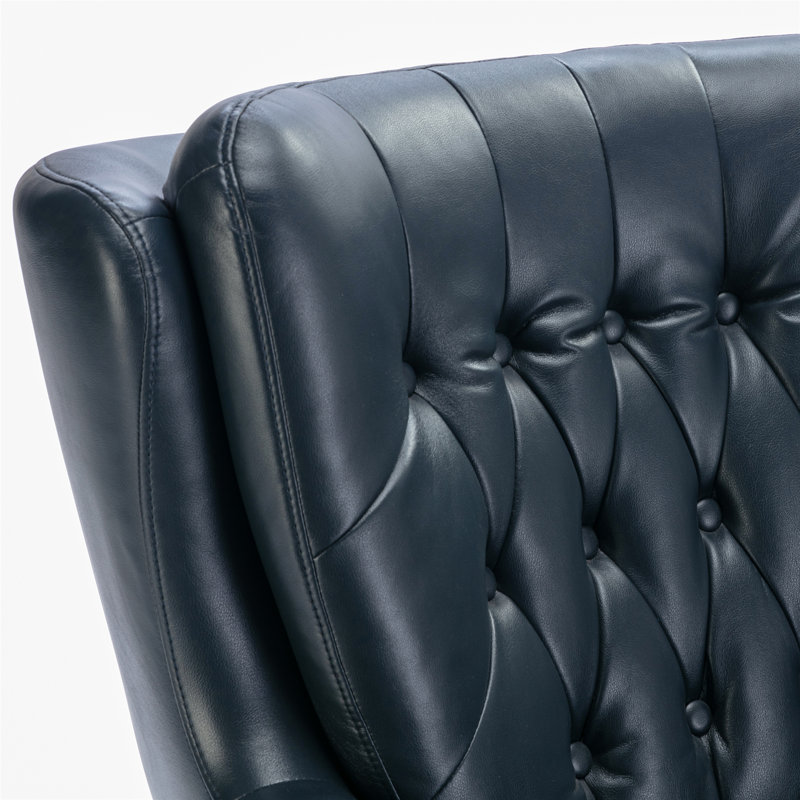 Chaise pivotante capitonnée avec base en métal, Similicuir bleu