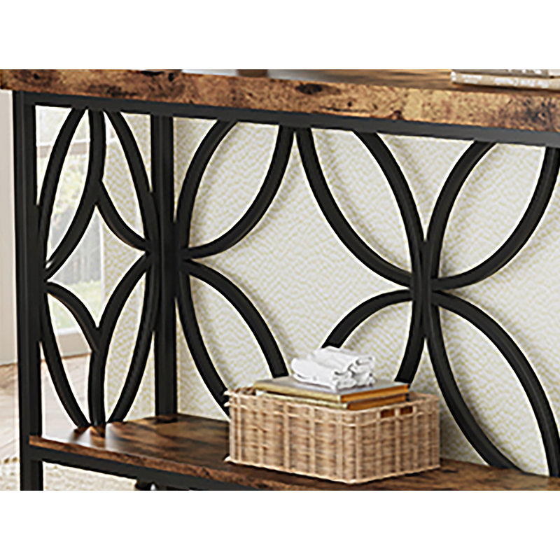 70.9 Inches Extra Long Industrial Console Table, Narrow Sofa Table With Open Storage Shelves For Hallway, Foyer, Or Living Room, Metal Frame, Rustic Brown