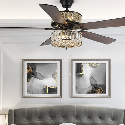 Ventilateur de plafond 52 po à 5 pales en cristal taillé avec chaîne Pull