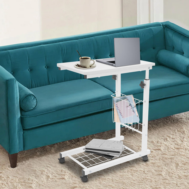 Table de chevet de lit Table de chevet autonome à hauteur réglable avec roulettes, Blanc