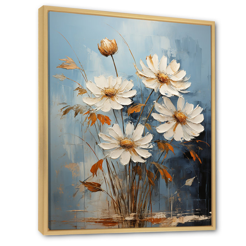 " White Daisy Efflorescence Bouquet Serenity I ", Natural Floater Framed, 20" H x 12" W