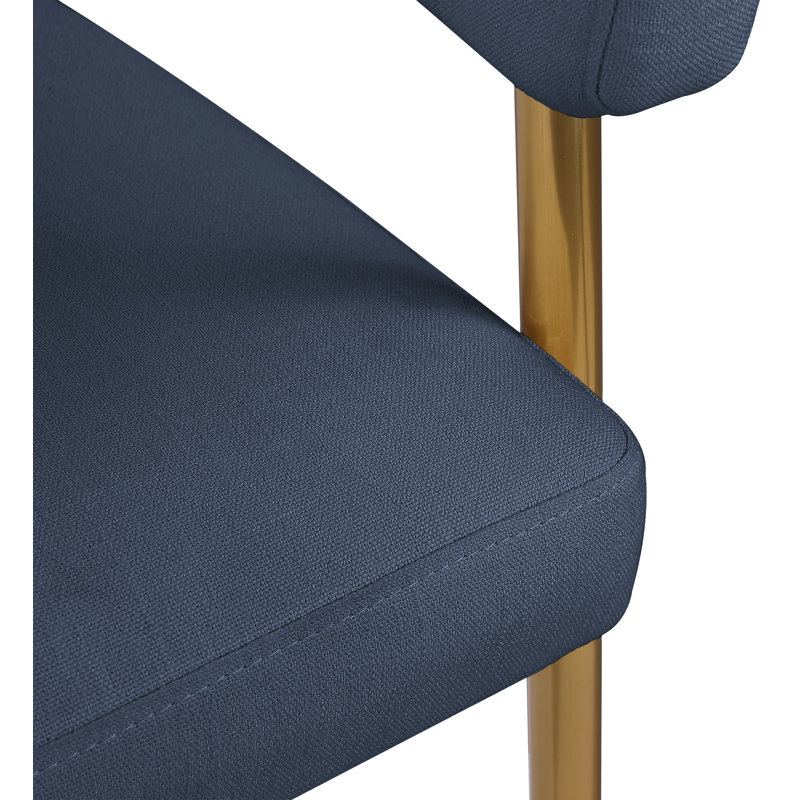 Kleanthi Linen Textured Fabric Dining Chair, Navy Linen Textured Fabric