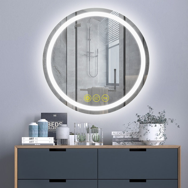 Miroir mural rond à DEL Margareth, H 36 po x l 36 po x P 1,2 po