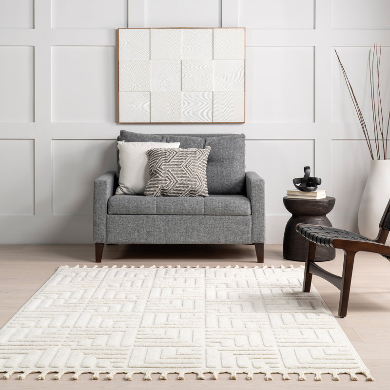 Clennie Geometric Maze Tasseled Area Rug, Rectangle 4' x 6'