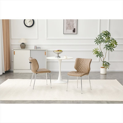 Ensemble de 2 chaises d'appoint, revêtement en cuir véritable touffeté à losanges Mid-Century, pieds en métal, beige doux, L 23,23 po x l 19,29 po x H 31,5 po
