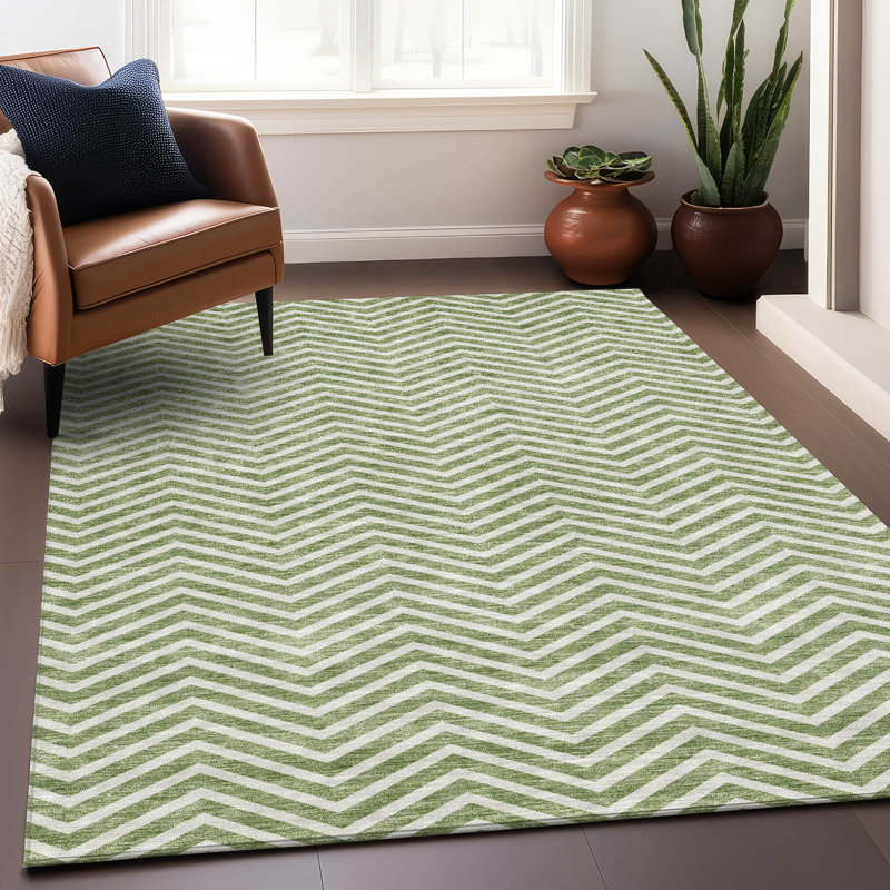Tapis vert Prisco lavable à la machine de qualité supérieure, Rectangle 5 pi x 7 pi 6 po