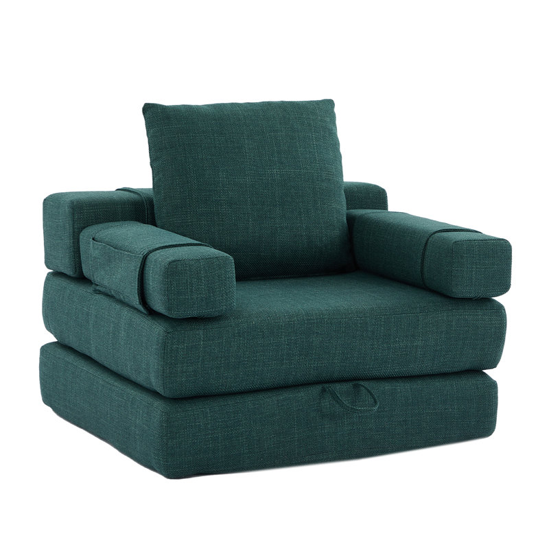 Crowe 37" Foldable Woven Linen Accent Sofa Chair With Detachable Armrest, Green Linen