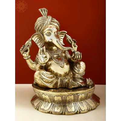 13" Turbaned (Pagdi) Ganesha Brass Statue – Handmade Durable Alloy Idol | Spiritual Home Décor Accent