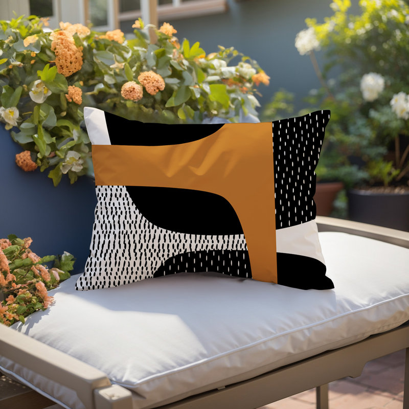 Coussin lombaire réversible intérieur / extérieur Vikka, H 14 po x l 20 po, Orange brûlé / noir / blanc cassé, Tribo