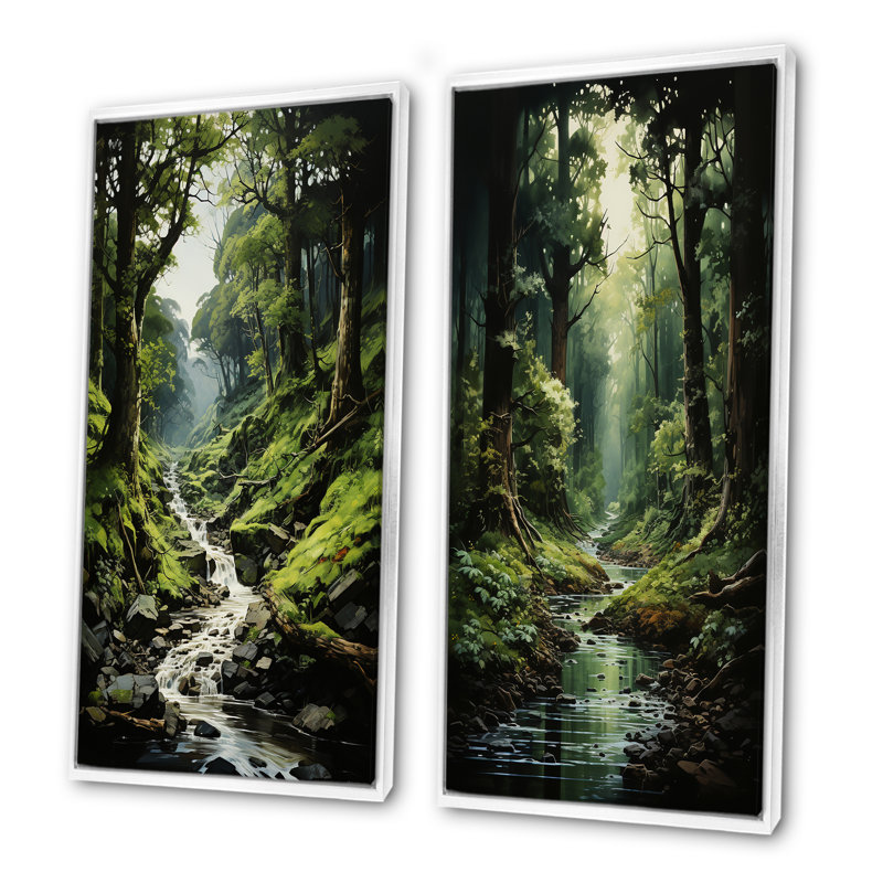 River Into Enchanted Woods - Forest Wall Decor Set Of 2, White Framed, 40" H x 41" W