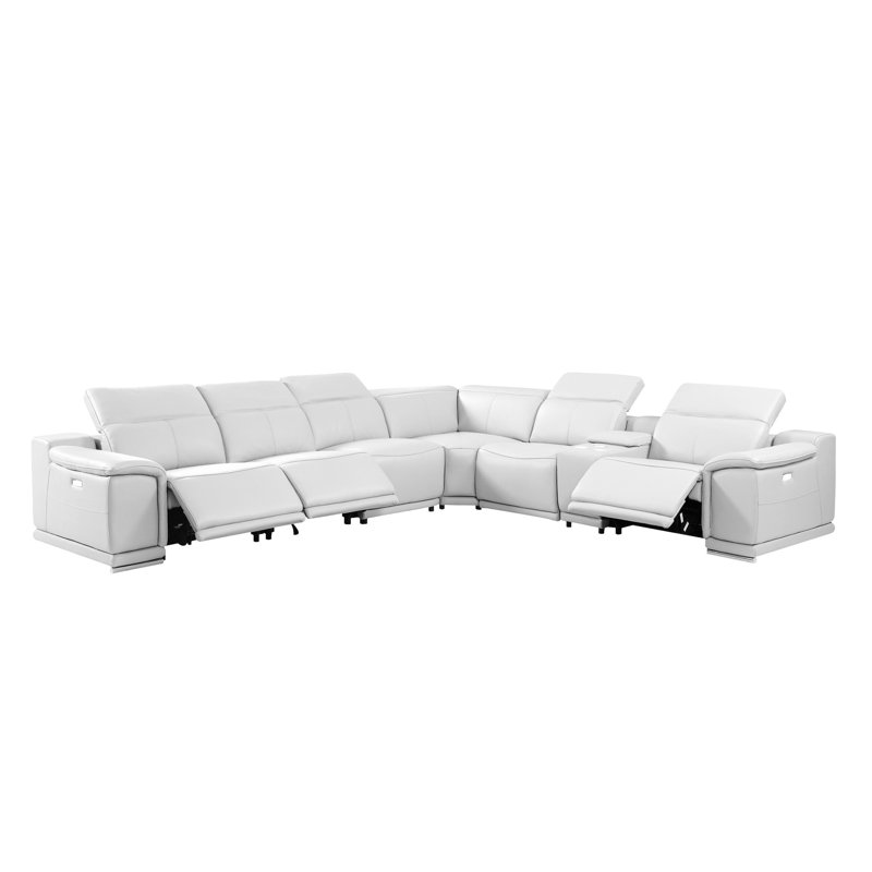 Canapé modulaire inclinable 7 pièces Zika, Cuir véritable blanc