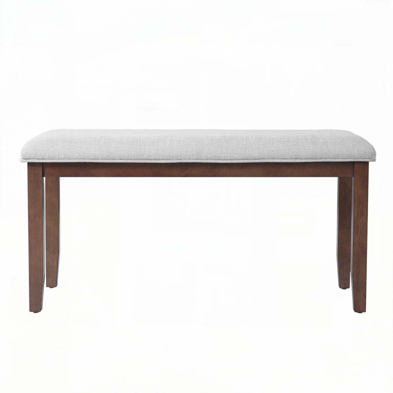 Anakin Linen Upholstered Bench with Rubberwood Legs, Cherry