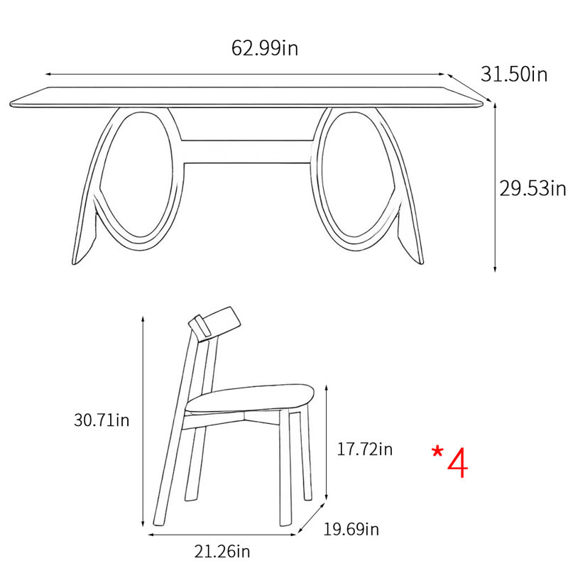 Italian style simple rectangular dining table sets, 29.53"H x 62.99"L x 31.5"W