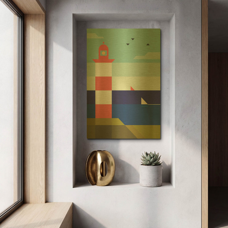  «Lighthouse» par Antony Squizzato, art mural en métal doré, 12 po x 16 po, 12"x16"