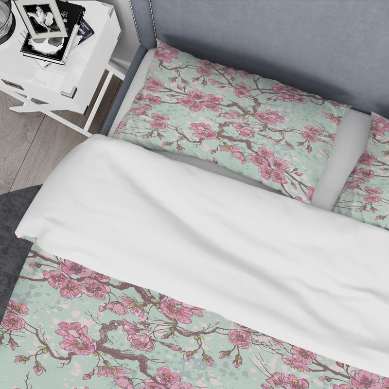 Fleurs roses - Ensemble de housse de couette floral - Polyester en microfibre