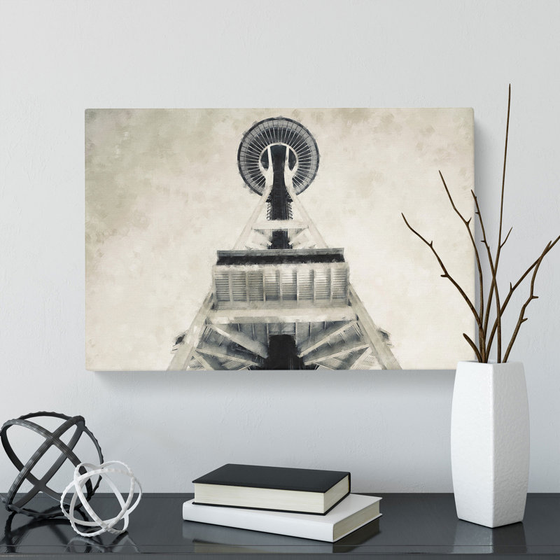 The Space Needle in Seattle - Wrapped Canvas Drawing - Wrapped Canvas, 35cm H x 50cm W x 3cm D