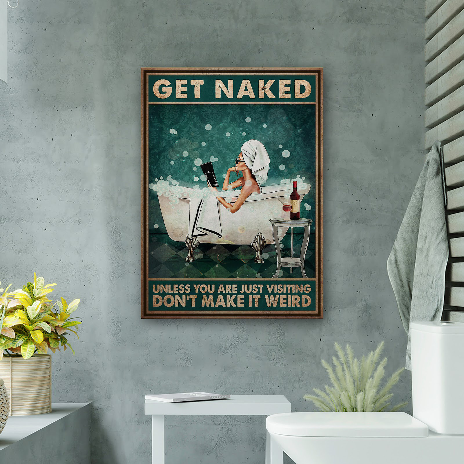Trinx Girl With Wine - Get Naked Gallery Wrapped Canvas - Bath And