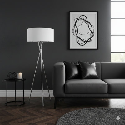 Lighting, 62"H, Floor Lamp, Nickel Metal, Grey Shade, Contemporary