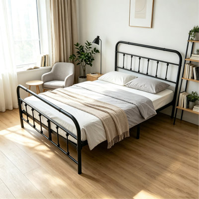 Metal Bed Frame,Full Size Bed Frame with Headboard,Structurally Stable, Under Bed Storage,No Box Spring Needed,Black