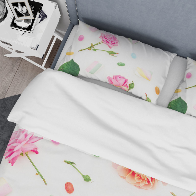 Ensemble de housse de couette à fleurs mid-century botanique, Housse de couette très grand + 2 taies décoratives